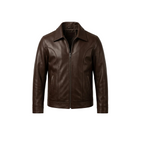Men's Coffee Brown Leather Jacket Biker Coat