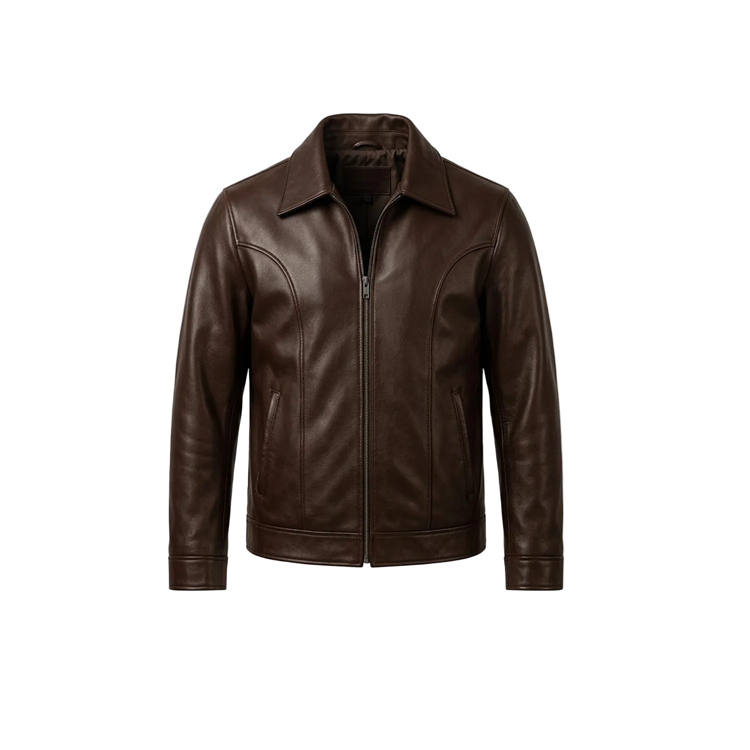 Men's Coffee Brown Leather Jacket Biker Coat
