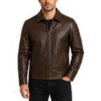 Men's Coffee Brown Leather Jacket Biker Coat