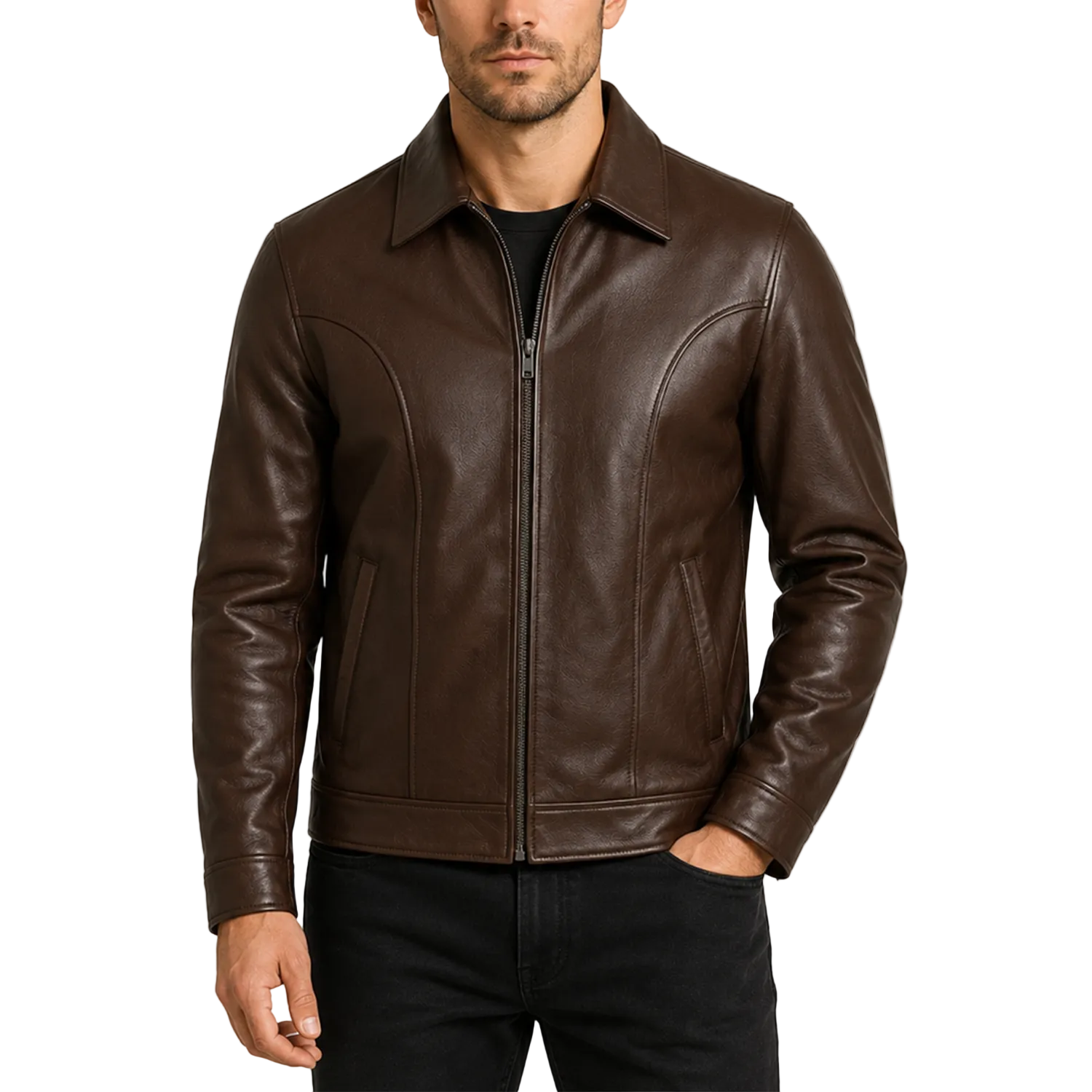 Men's Coffee Brown Leather Jacket Biker Coat
