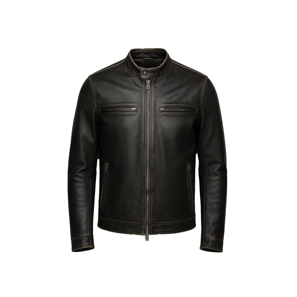 Black leather jacket on a white background