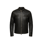 Black leather jacket on a white background