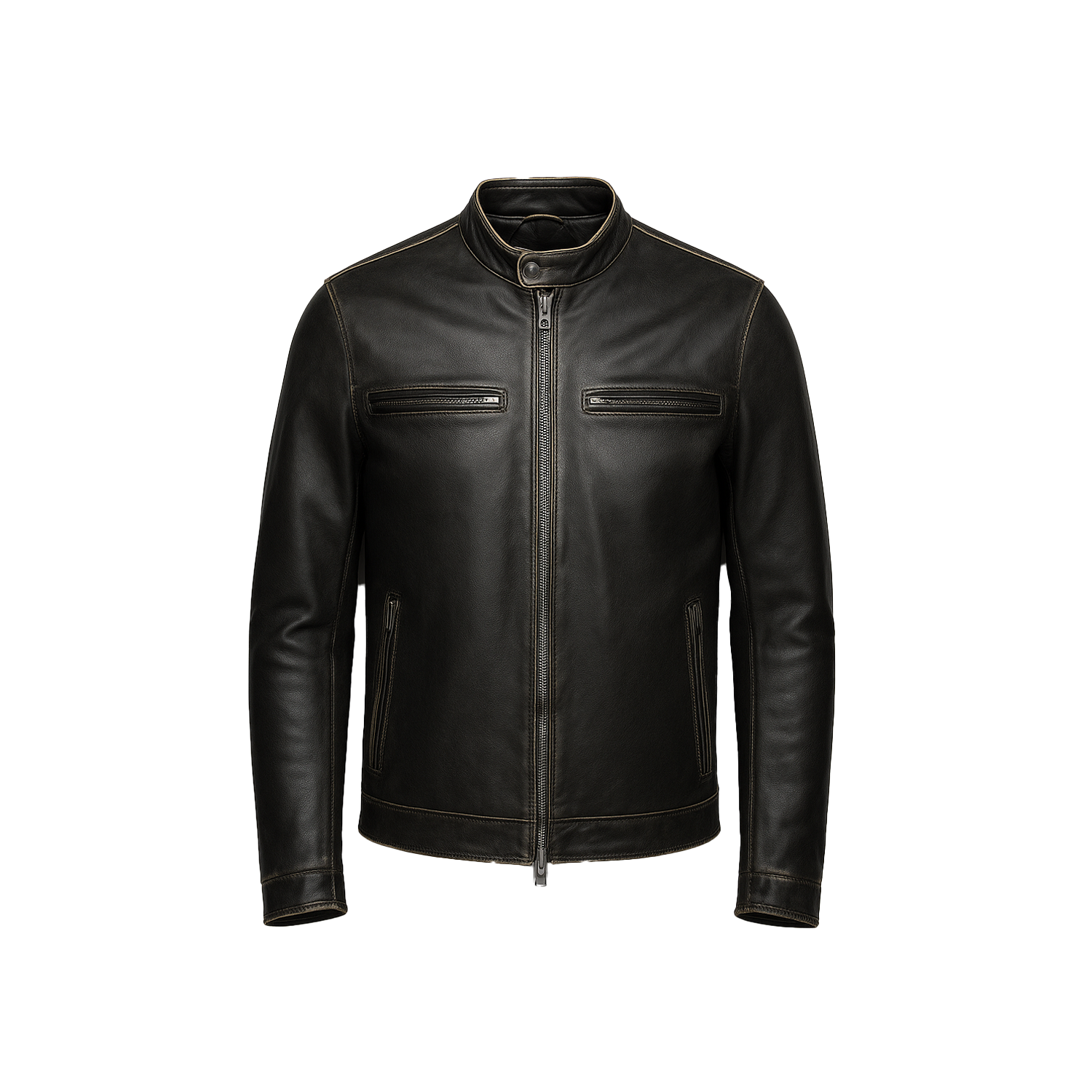 Black leather jacket on a white background
