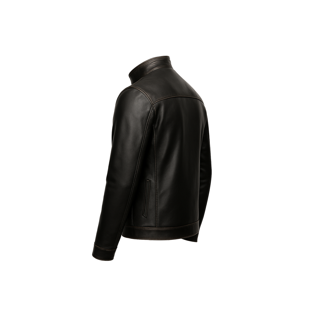 Black leather jacket on a white background