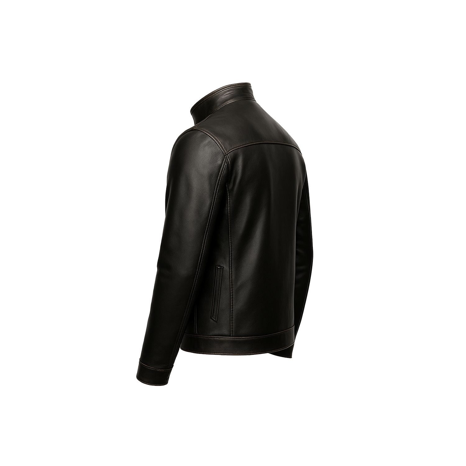 Black leather jacket on a white background