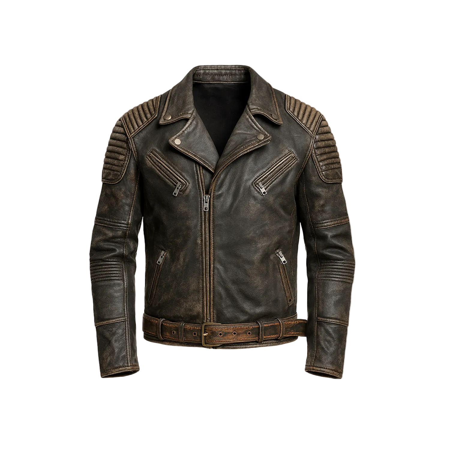 Men’s Vintage Distressed Black Leather Biker Jacket