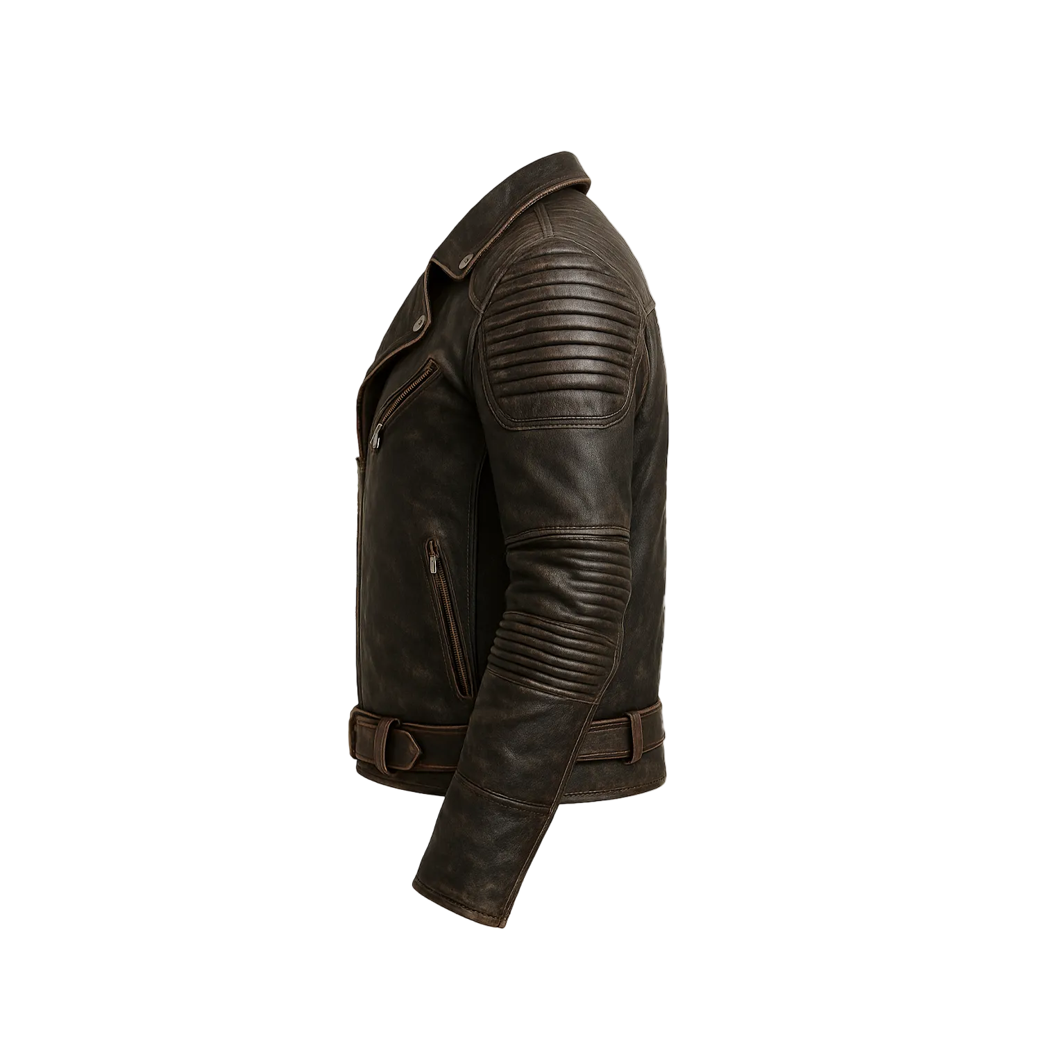 Men’s Vintage Distressed Black Leather Biker Jacket