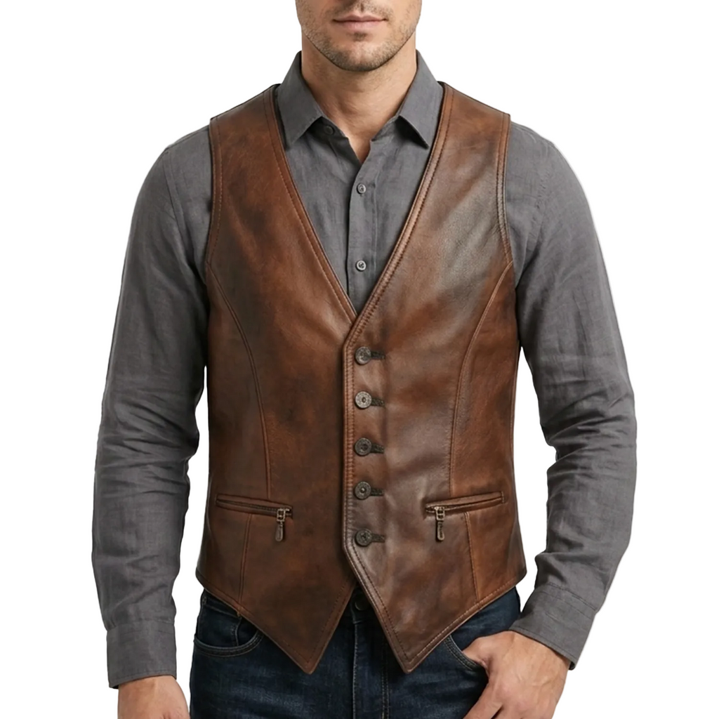 Men's Premium Distressed Brown Leather Vest