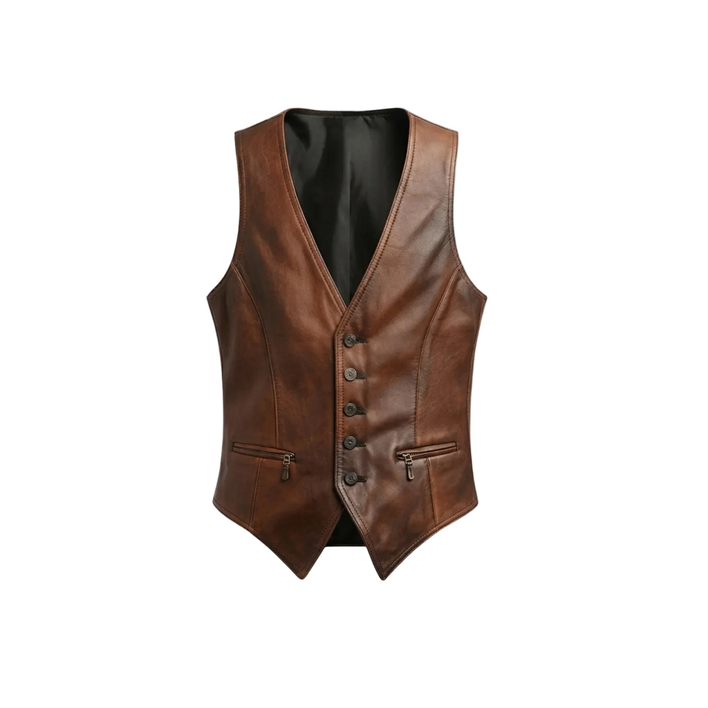 Men's Premium Distressed Brown Leather Vest