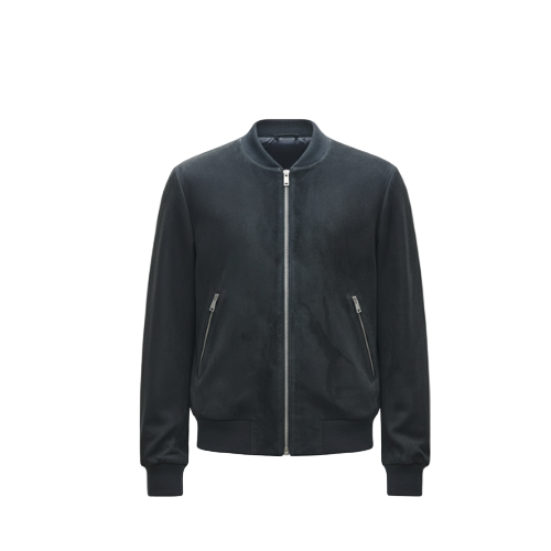 Classic Men's Suede Leather Bomber Jacket in Navy Blue | Minimalist Style
