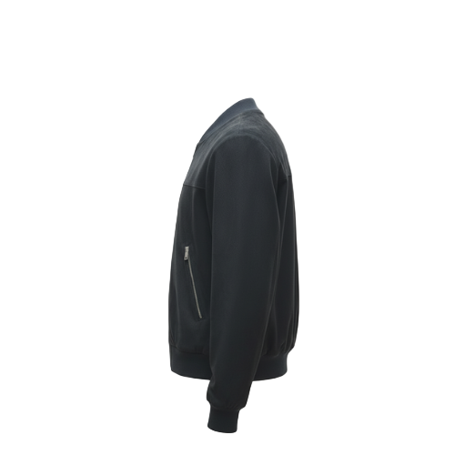 Classic Men's Suede Leather Bomber Jacket in Navy Blue | Minimalist Style