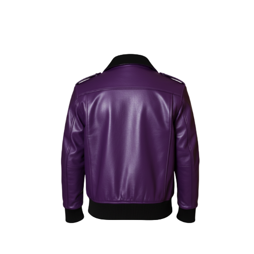 Purple leather jacket on a white background