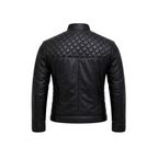 Men's leather jacket quilted diamond stitch biker jacket black