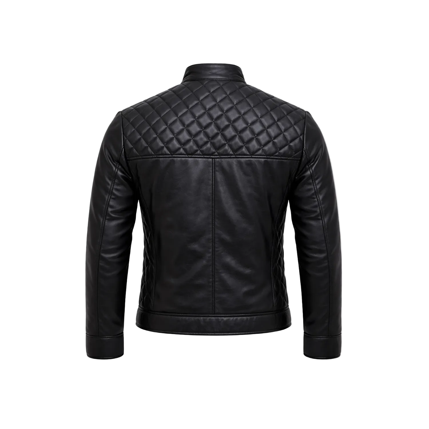 Men's leather jacket quilted diamond stitch biker jacket black