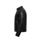 Men's leather jacket quilted diamond stitch biker jacket black