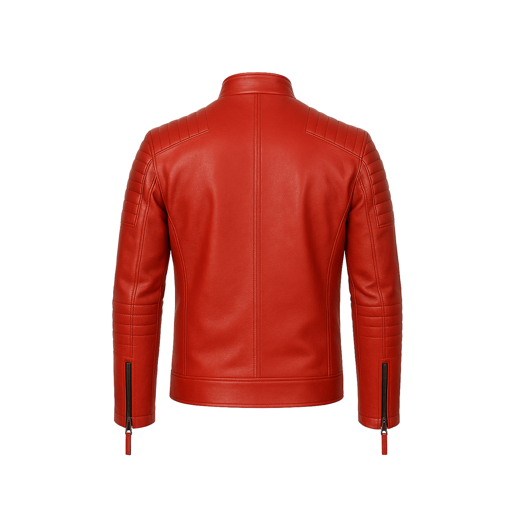 Red leather jacket on a white background