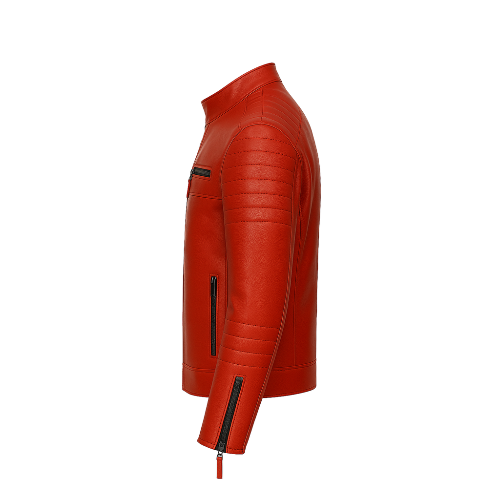 Red leather jacket on a white background