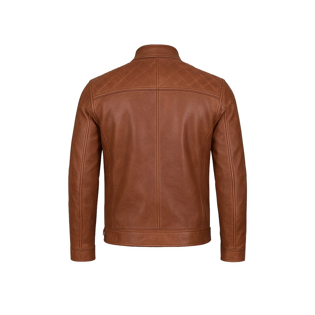 Brown leather jacket on a white background