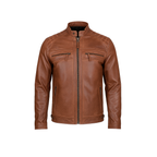 Brown leather jacket on a white background
