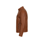 Brown leather jacket on a white background