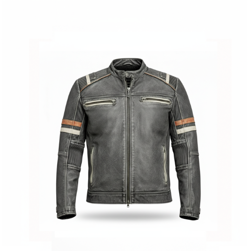 Men’s Vintage Retro Distressed PU Leather Biker Motorcycle Café Racer Jacket