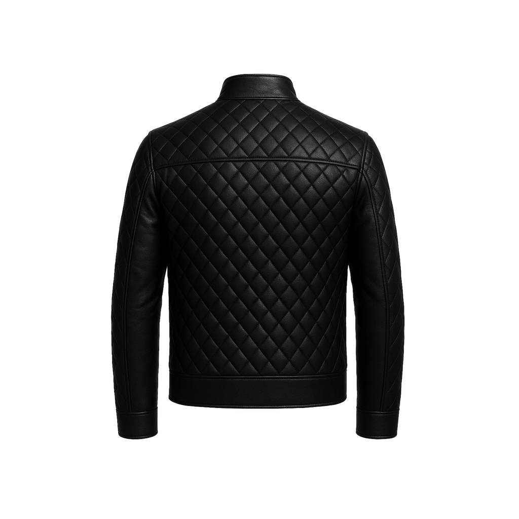 Men's Real Lambskin Leather Black Quilted Biker Jacket