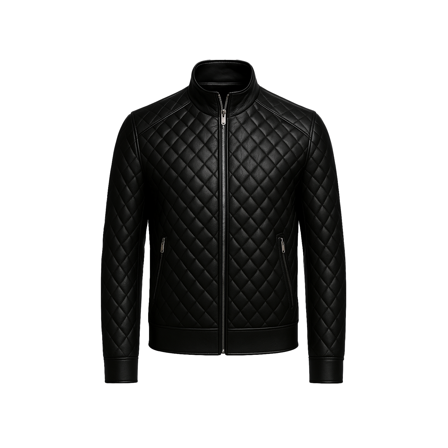 Men's Real Lambskin Leather Black Quilted Biker Jacket