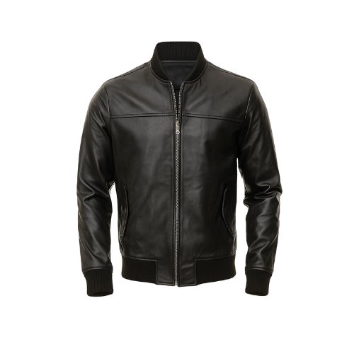 Men’s Genuine Black Leather Bomber Jacket