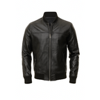 Men’s Genuine Black Leather Bomber Jacket