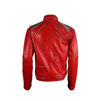 Red leather jacket with silver zippers on a white background