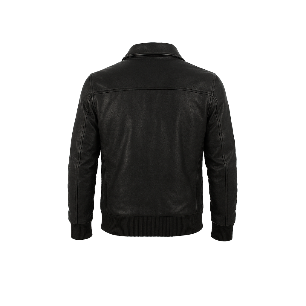 Black leather jacket on a white background
