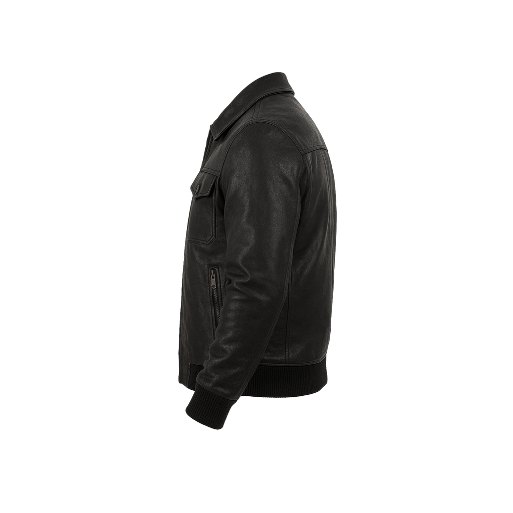 Black leather jacket on a white background
