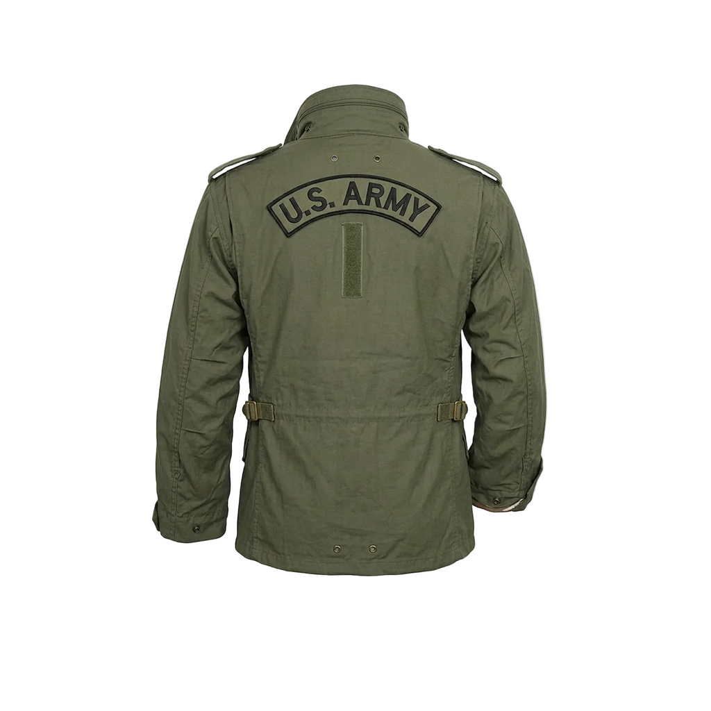 Green U.S. Army jacket on a white background