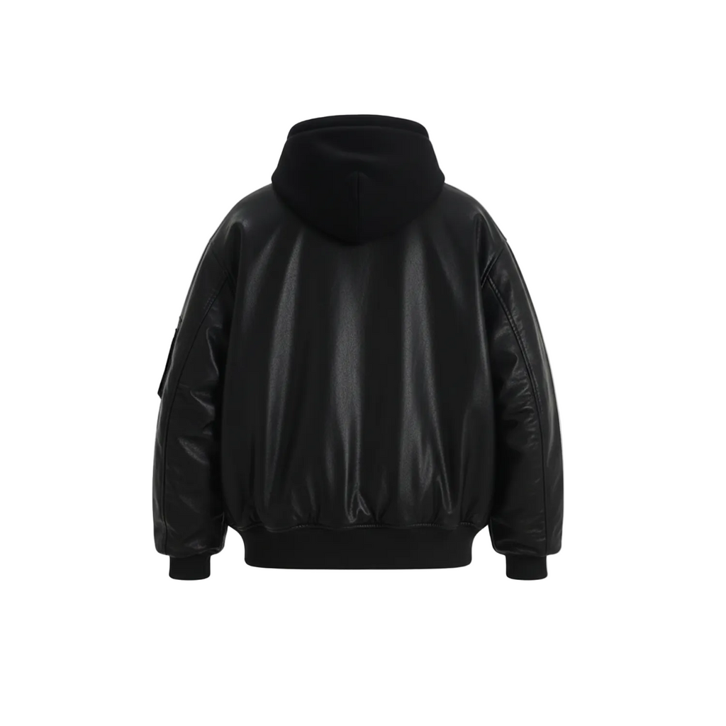 Men's hooded oversized sheep leather bomber jacket