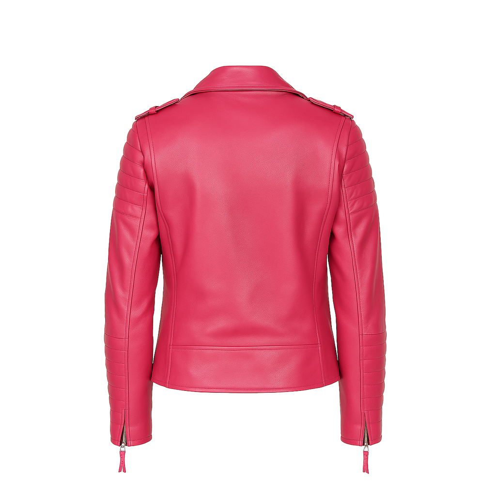 Pink leather jacket on a white background