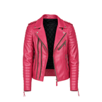 Pink leather jacket on a white background
