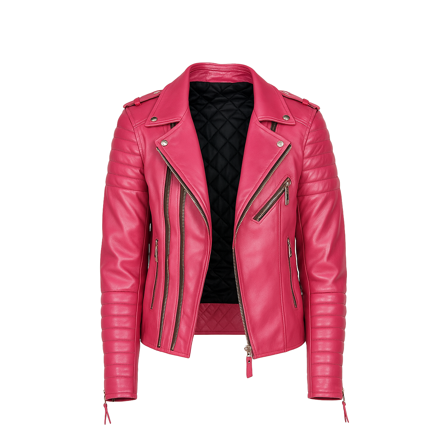 Pink leather jacket on a white background