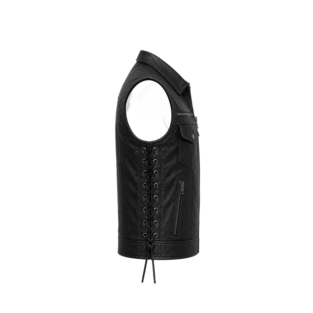 Men’s Black Leather Biker Vest