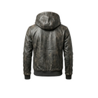 Brown leather jacket with a hood on a white background
