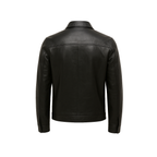 Black leather jacket on a white background
