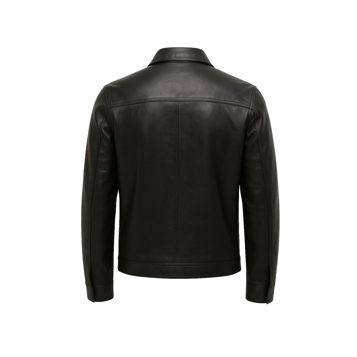 Black leather jacket on a white background