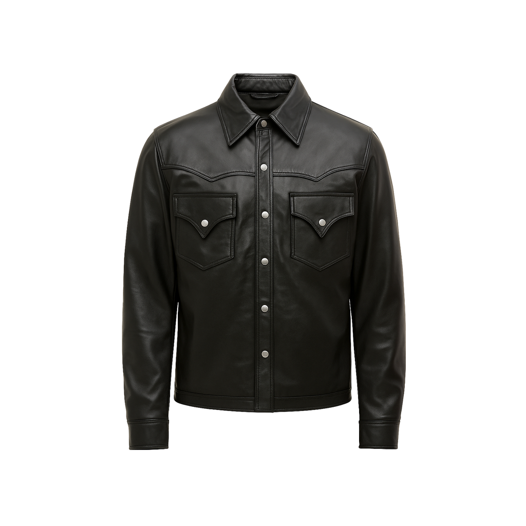 Black leather jacket on a white background