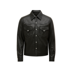 Black leather jacket on a white background