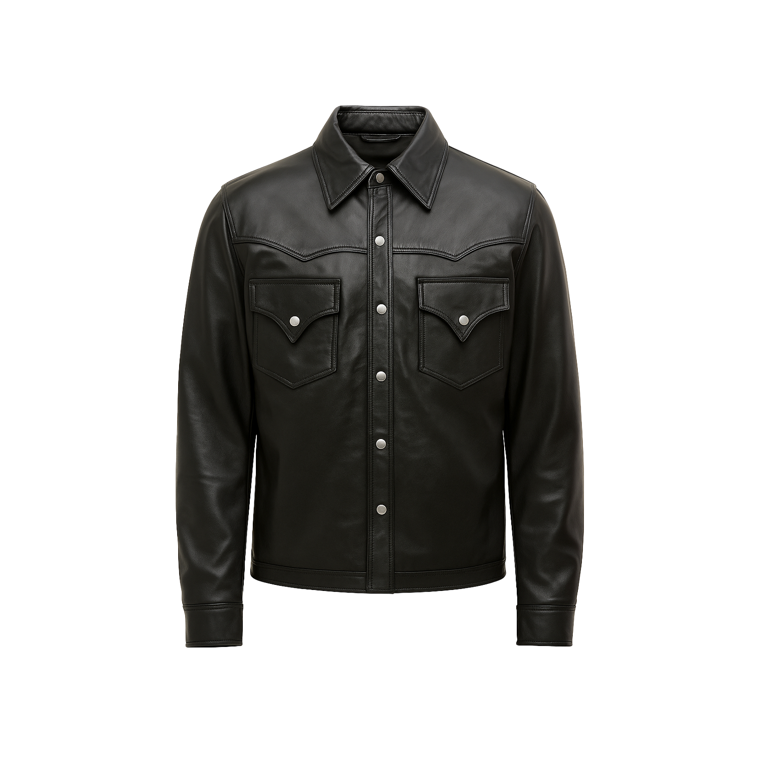 Black leather jacket on a white background