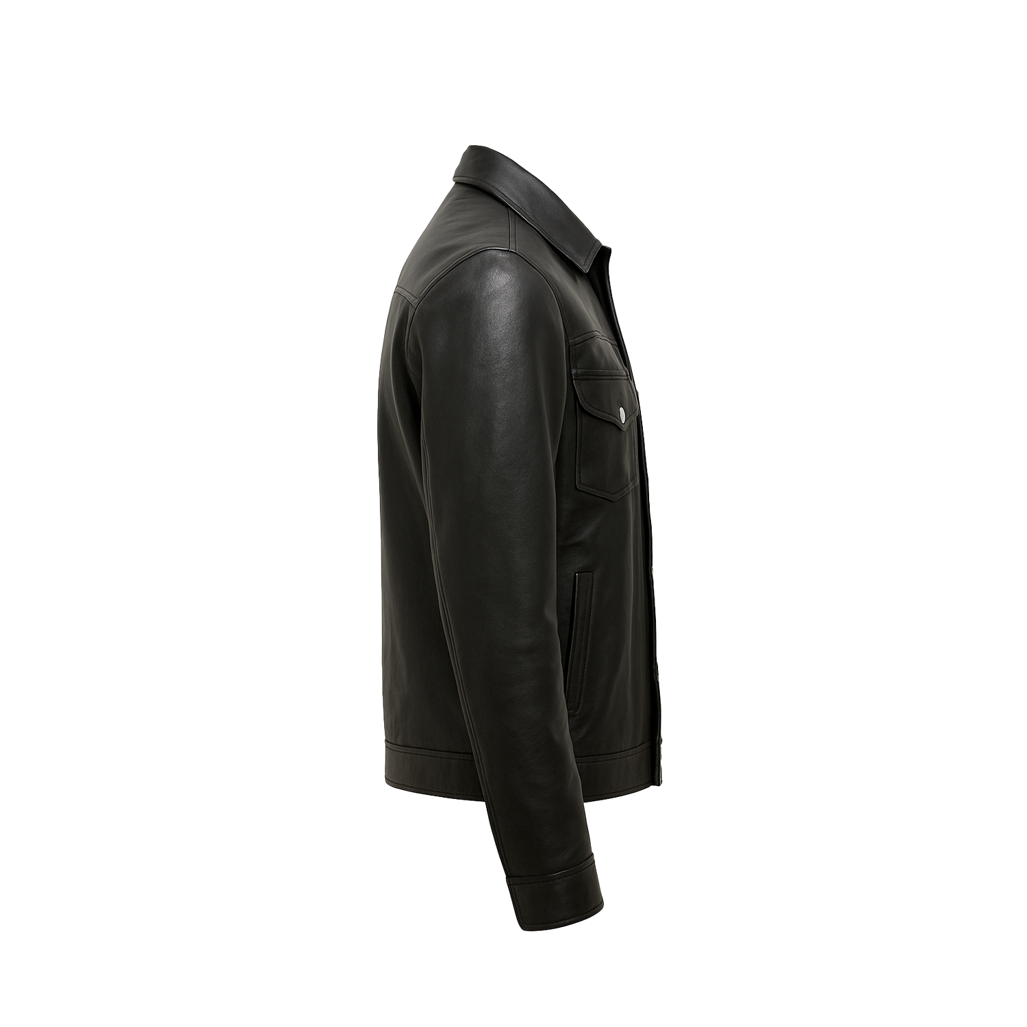 Black leather jacket on a white background