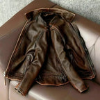 Men’s Vintage Cafe Racer Leather Jacket – Distressed Brown Biker Style, Genuine