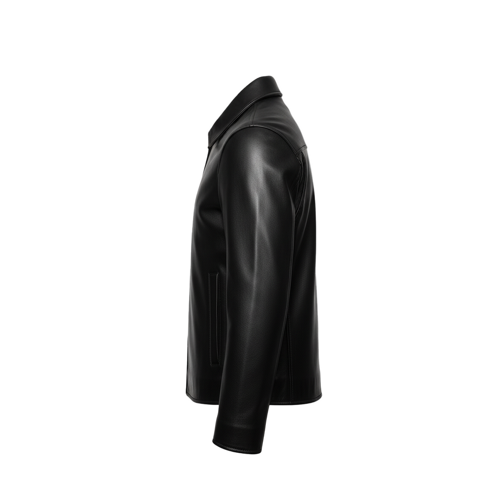 Black leather jacket on a white background