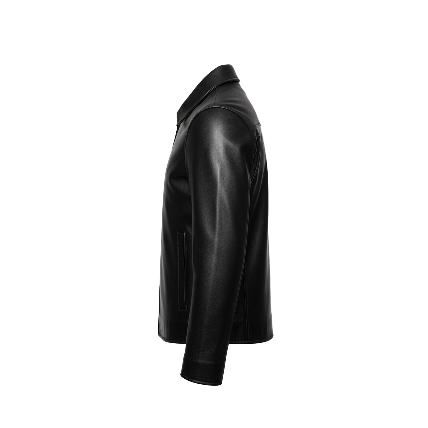 Black leather jacket on a white background