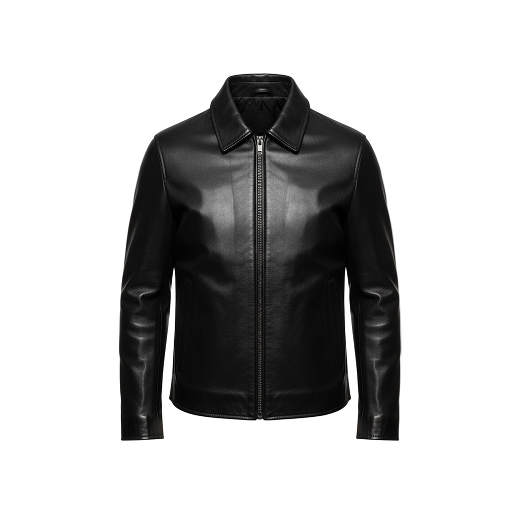 Black leather jacket on a white background