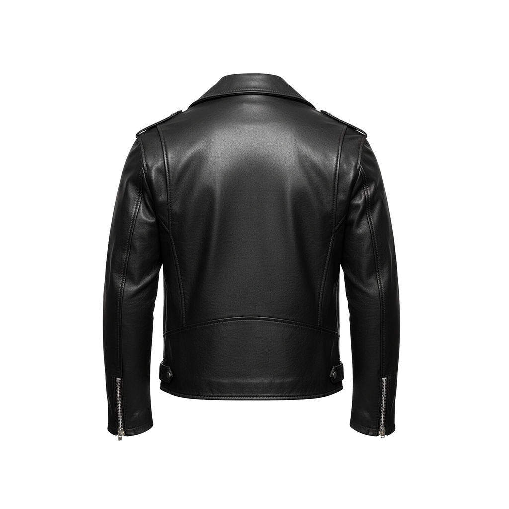 Black leather jacket on a white background